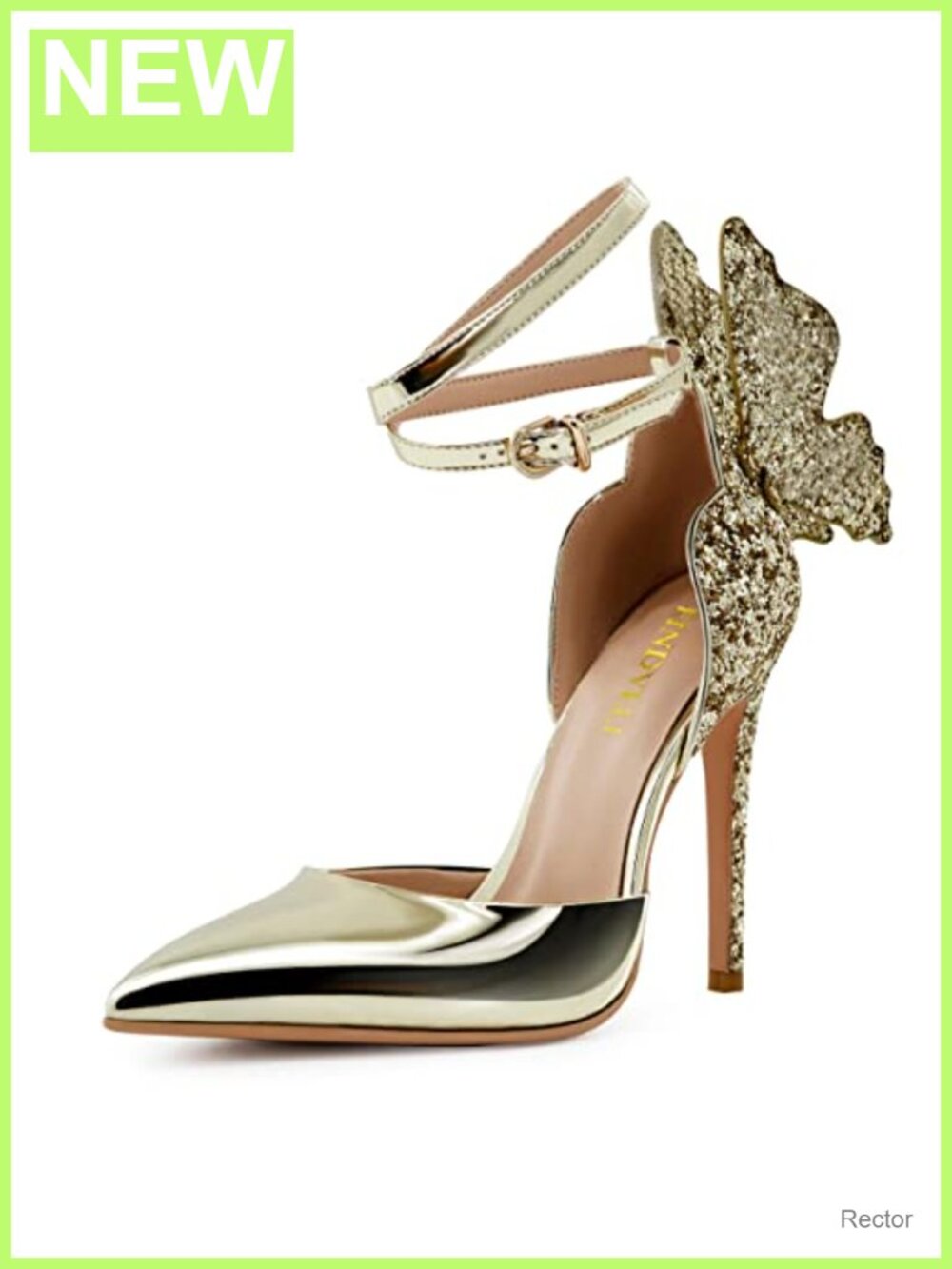 Butterfly Back Stiletto Pumps Ankle Strap Faux Leather High Heels